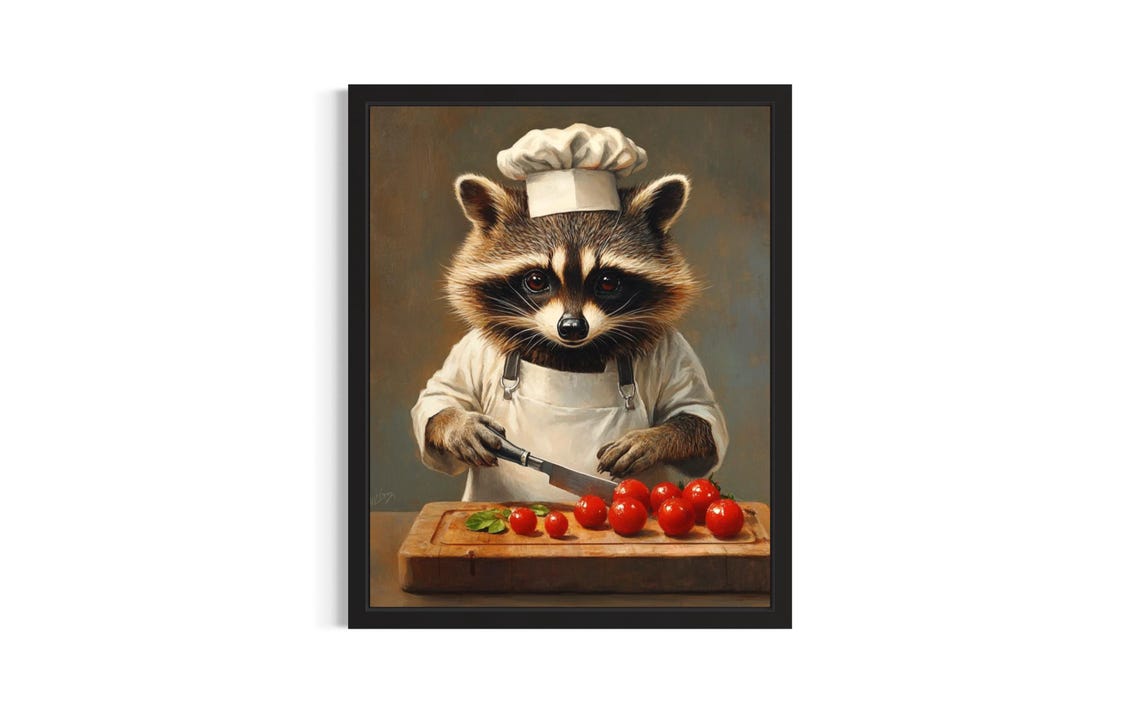 Raccoon Animal Chef Poster Art Print Kitchen Wall Original Painting Artwork Decor
