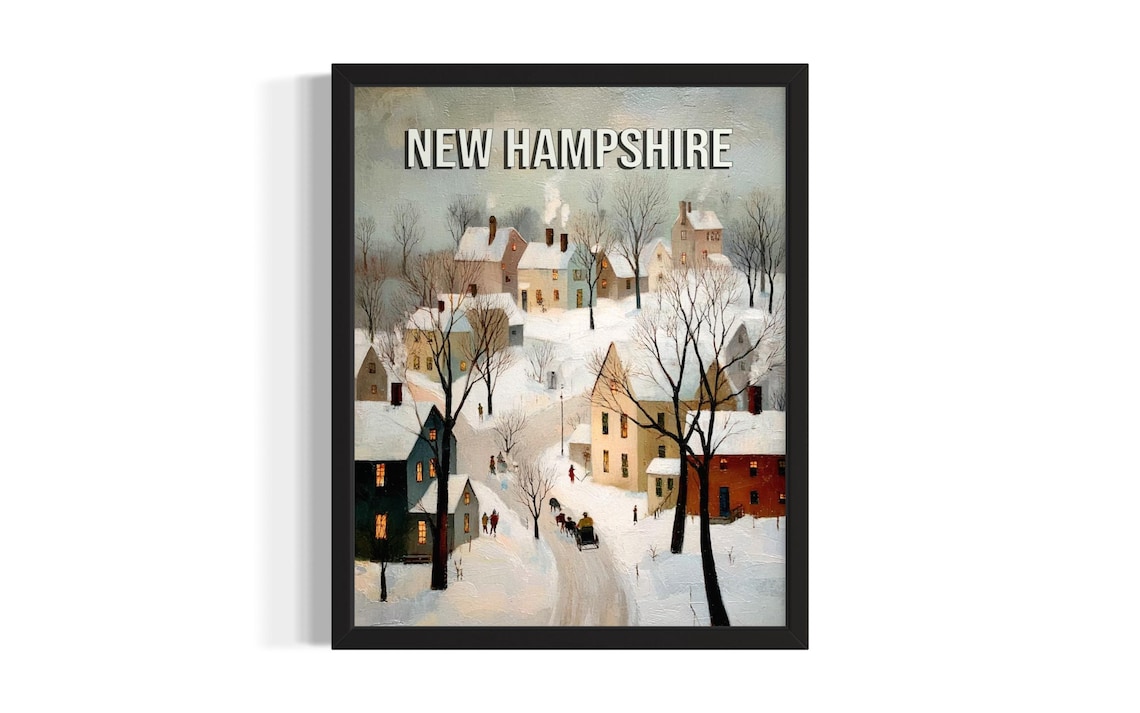 New Hampshire Winter Town Snow Covered Village Sleigh Ride Poster