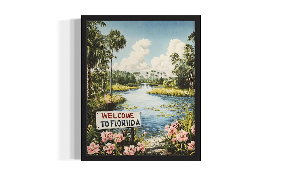 Welcome to Florida Riverside Countryside Painting Travel Poster