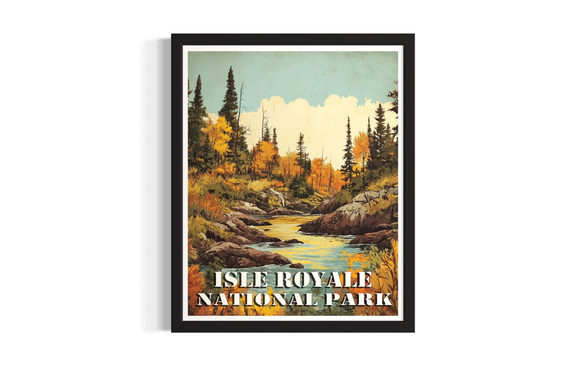 Isle Royale National Park Vintage Autumn River Scenery Poster