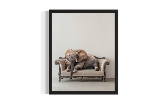 Elephant Animal Sofa Living Room Poster Art Print Wall Original Painting Artwork Decor