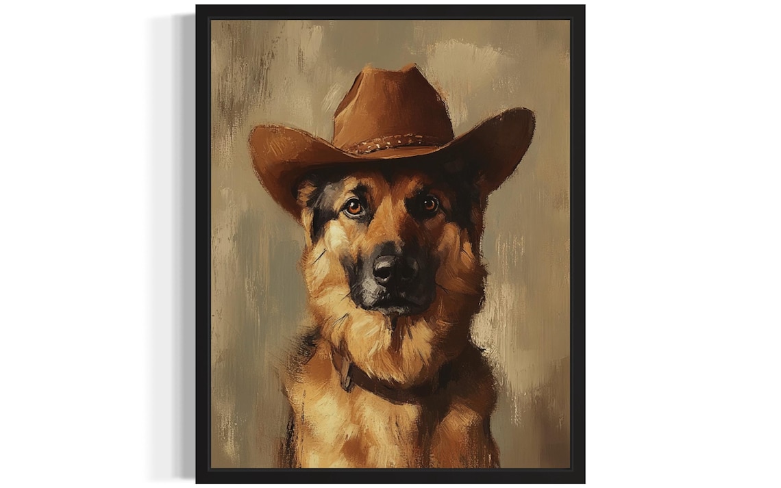 Alert German Shepherd in Cowboy Hat Funny Western Dog Portrait Poster