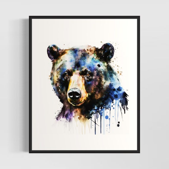 Black Bear Portrait Watercolor Art Print Stallion Painting Wall Decor Original Artwork By Artist