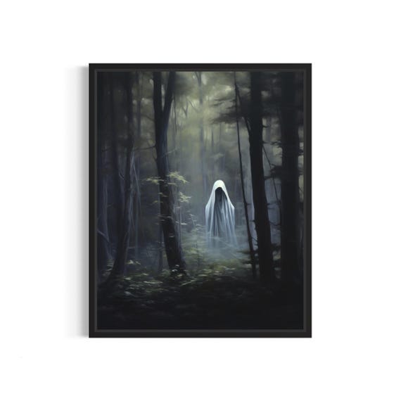Ghost In Forest Art Print Vintage Gothic Wall Art Painting Decor Photo