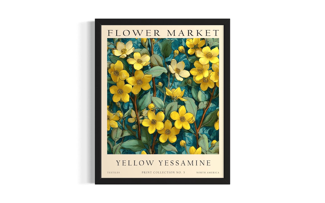 Flower Market Yellow Yessamine Vintage Botanical Floral Poster