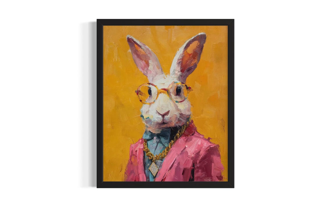 Rabbit Animal Poster Art Print Living Room Wall Original Painting Artwork Decor