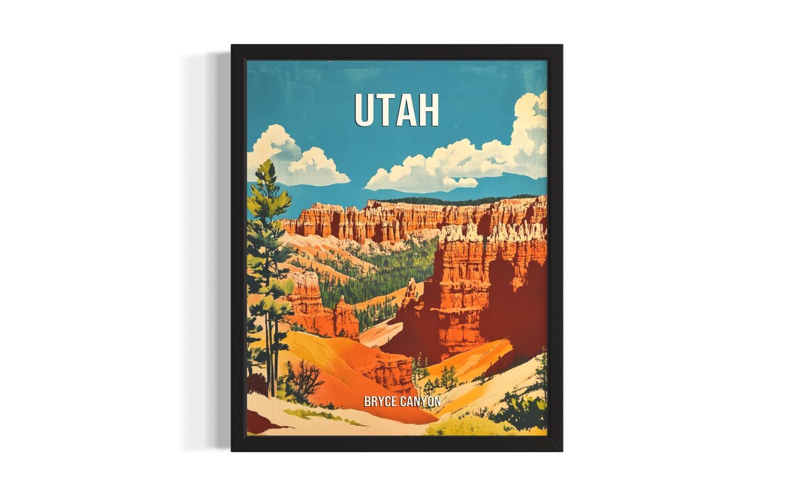 Utah Bryce Canyon Vintage Travel Poster Red Rock Hoodoos Art