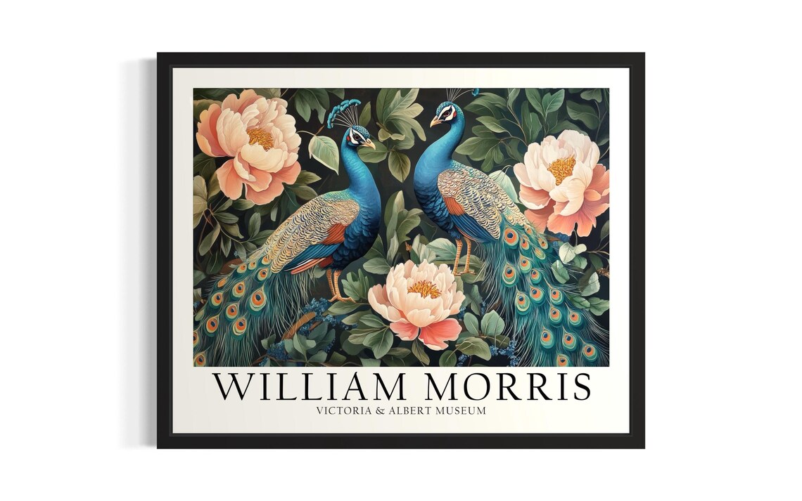 William Morris Peacocks Pink Peony Floral Elegant Garden Poster