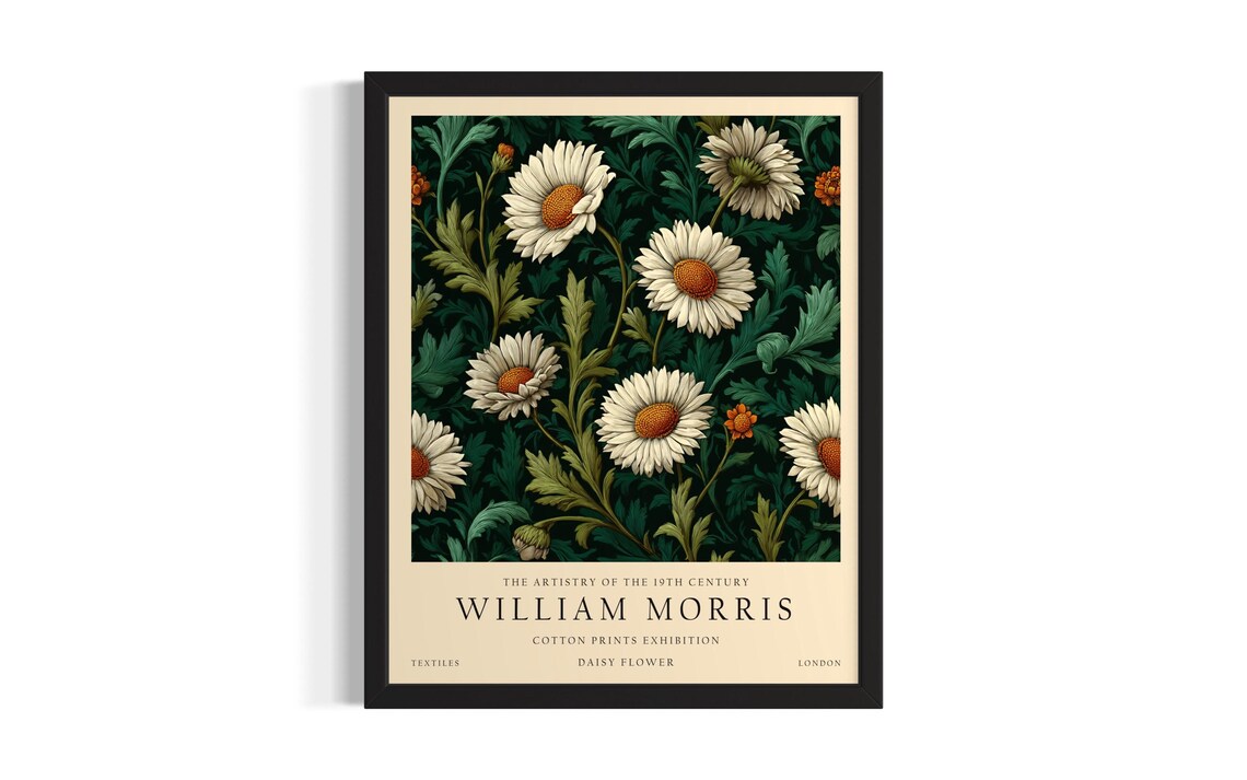 White Daisy William Morris Cotton Prints Exhibition Vintage Poster