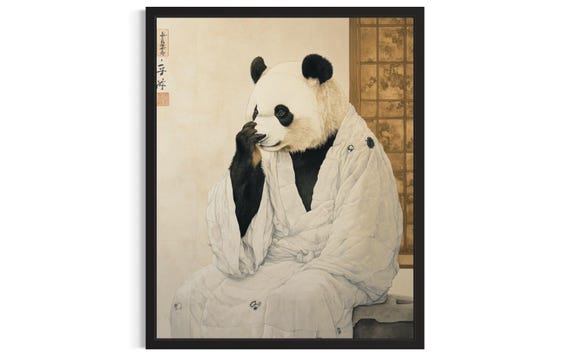 Panda Animal Restroom Poster Art Print Bathroom Wall Original Painting Artwork Decor