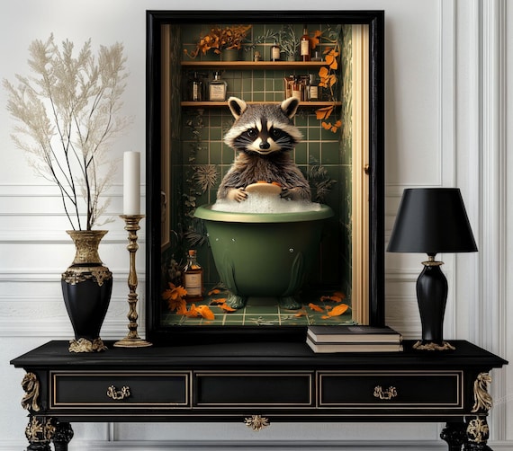 Funny Bathroom Raccoon Poster Animal On Toilet Wall Art Gag Gift For Guest Quirky Decor White Elephant 273
