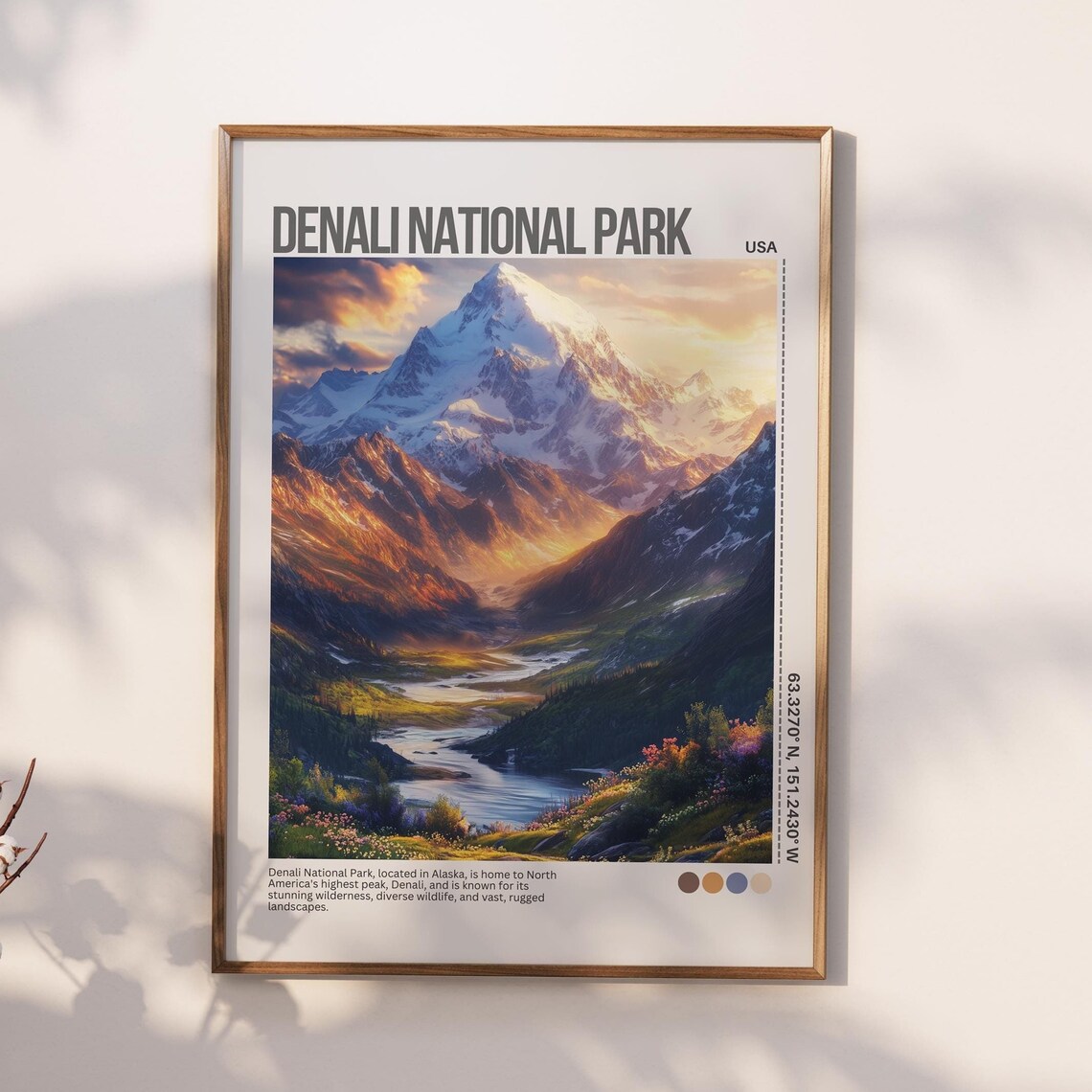 Denali National Park Snowy Peak Alaska Wilderness Travel Poster