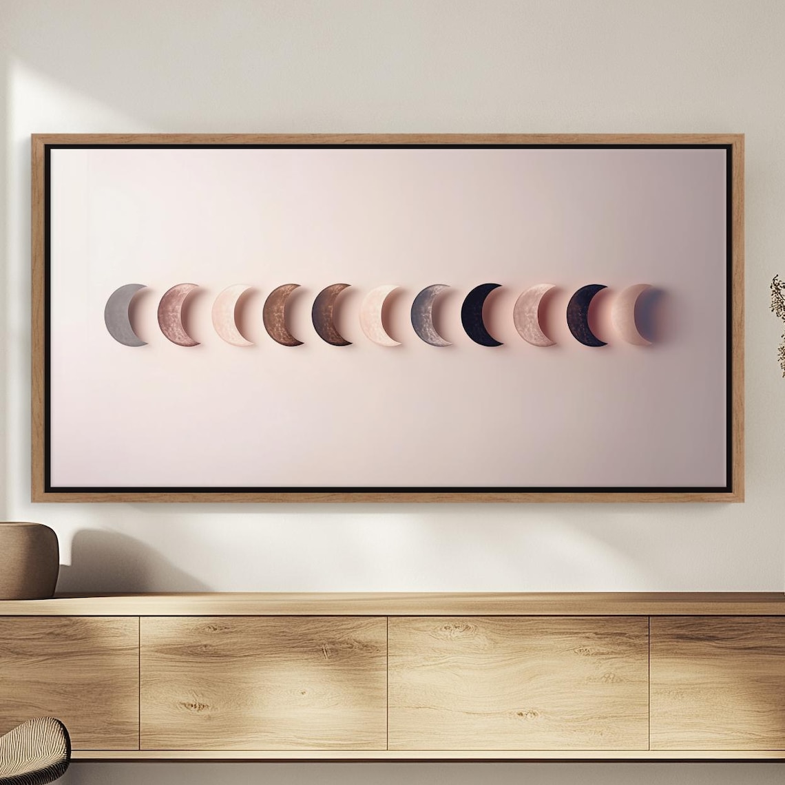 Minimalist Moon Phase Crescent Row Soft Neutral Boho Wall Decor Poster