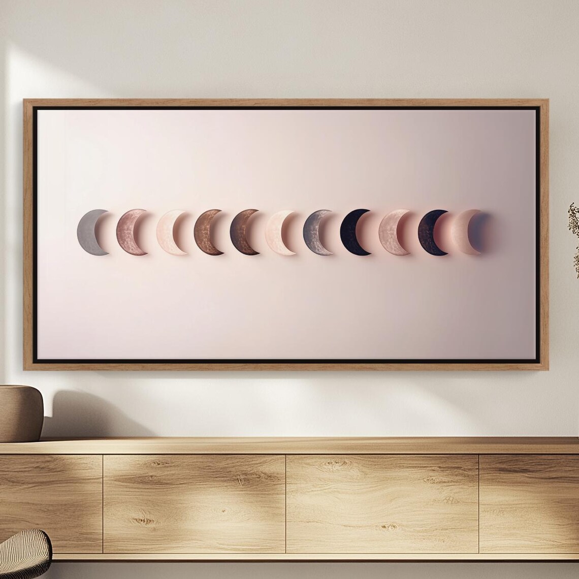 Moon Phase Abstract Art Soft Grey Circular Shapes Full To Crescent Progression Minimalist Modern Contemporary Wall Decor Canvas