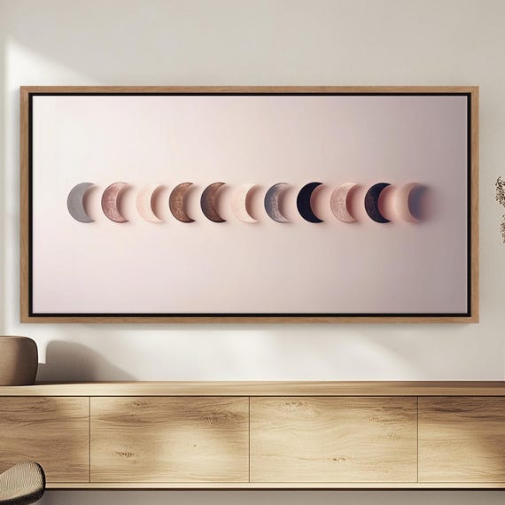 Moon Phase Abstract Art Soft Grey Circular Shapes Full To Crescent Progression Minimalist Modern Contemporary Wall Decor Canvas