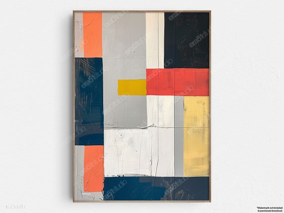 Abstract Geometric Contrast Painting Original Midcentury Modern Minimalist Wall Art