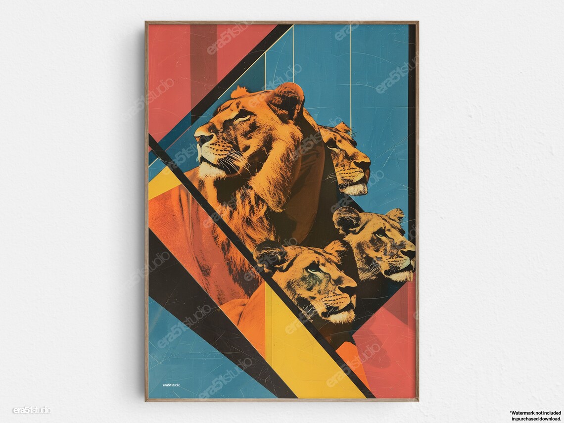 Lion Pride Geometric Art, Mid-Century Minimalist Poster