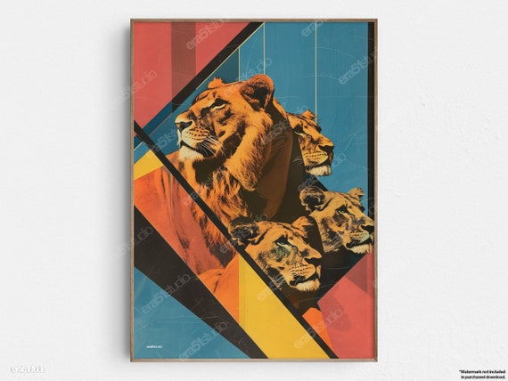 Lion Pride Geometric Art, Mid-Century Minimalist Poster