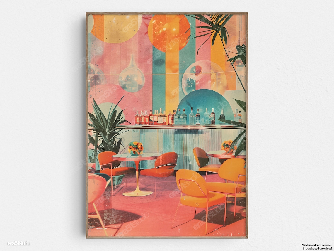 Colorful Cocktail Bar Mid-Century Modern Poster