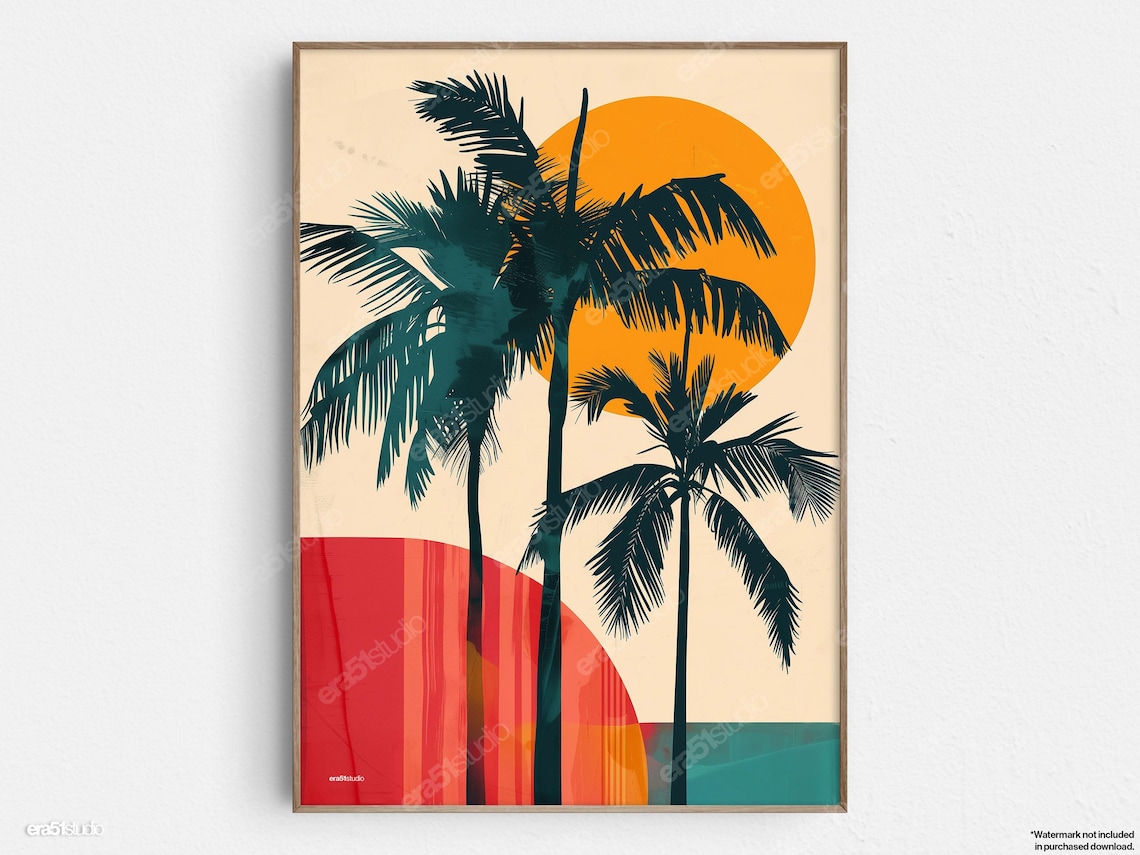 Palm Trees Sunset Mid-Century Minimalist Art Print