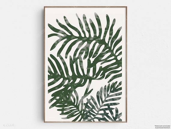 Abstract Green Foliage Leaves Botanical Midcentury Minimal Wall Art