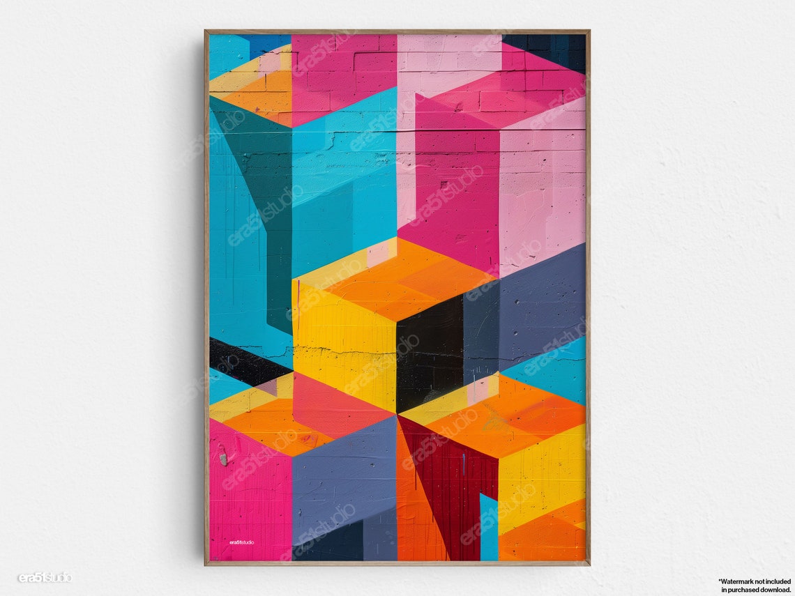 Vibrant Geometric Labyrinth Original Midcentury Modern Minimalist Wall Art