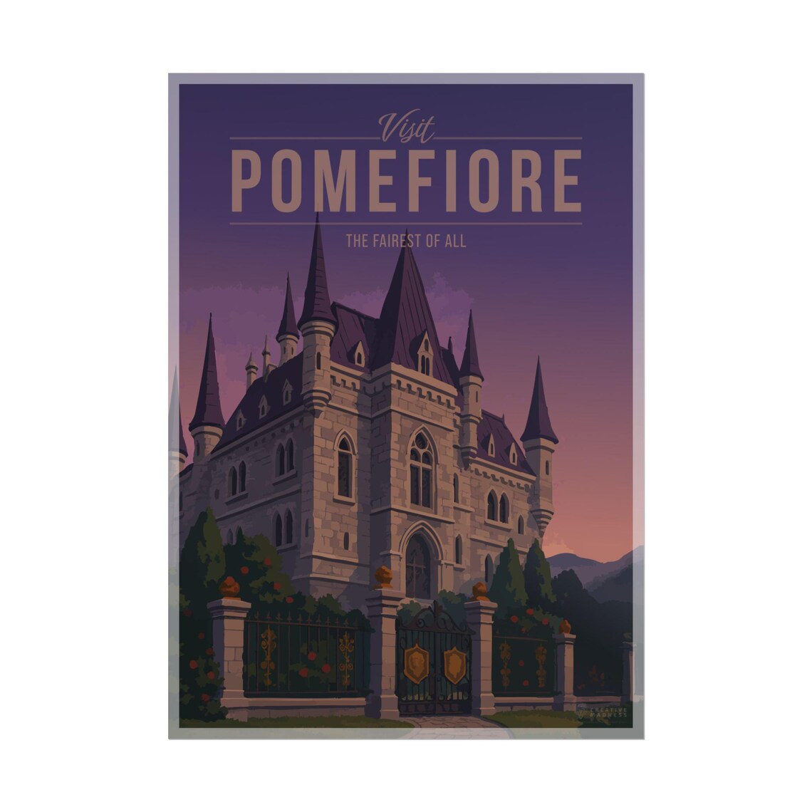 Pomefiore Gothic Castle Dusk Fantasy Anime Travel Art Poster Decor