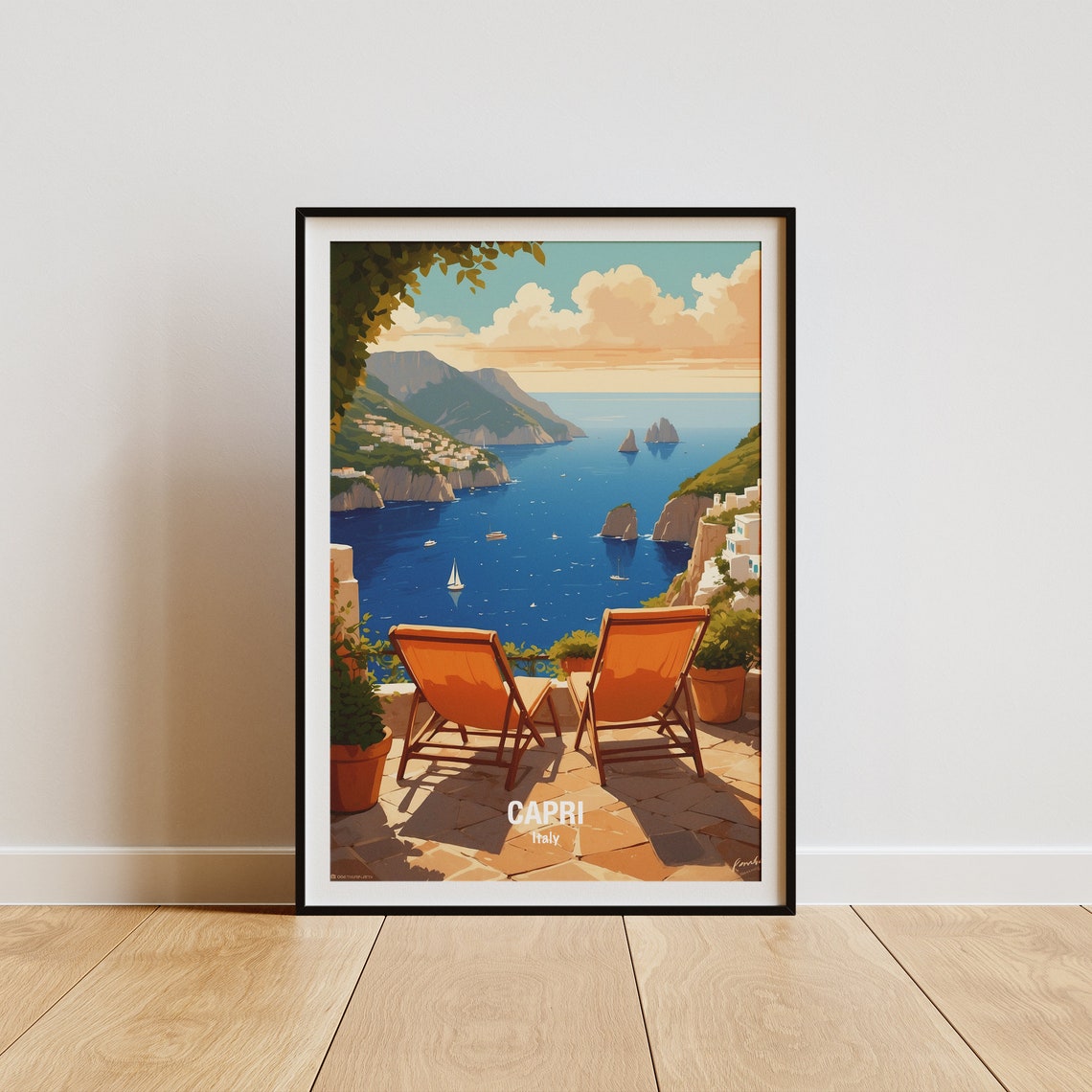 Capri Italy Terrace Overlooking The Faraglioni Rocks Bay Poster