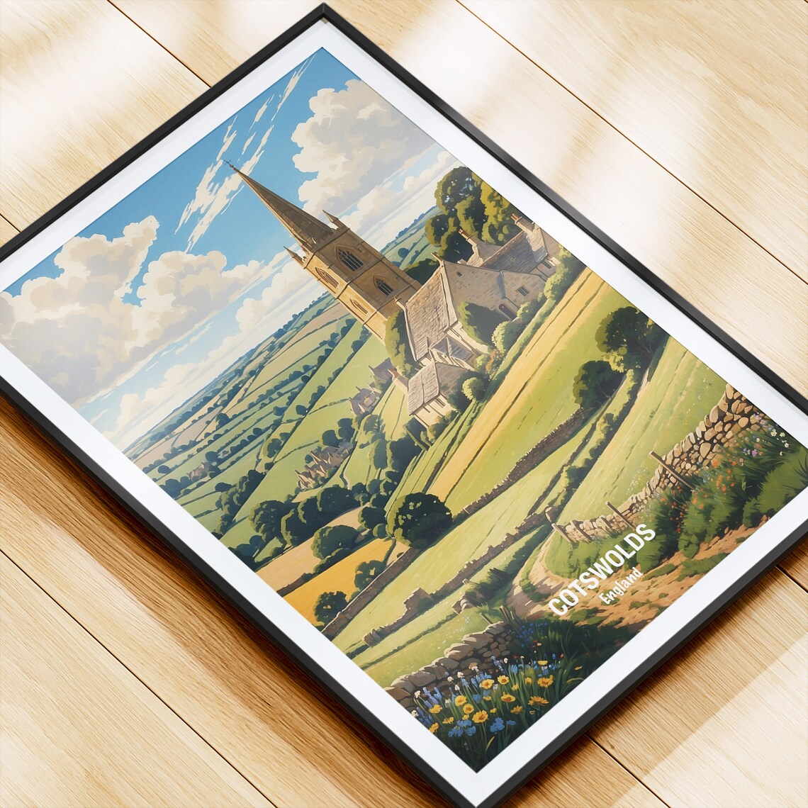 Cotswolds Village Church Rolling Hills England Travel Poster - Image 4
