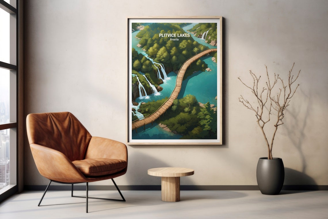Plitvice Lakes Croatia Boardwalk Waterfalls Aerial View Poster - Image 2