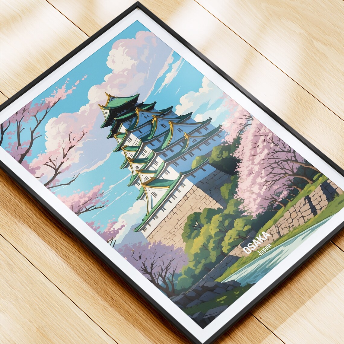 Osaka Castle Cherry Blossom Spring Japan Landmark Travel Poster - Image 4