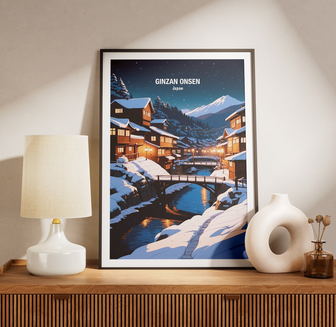 Ginzan Onsen Snowy Night Japan Hot Spring Village Travel Poster - Image 3