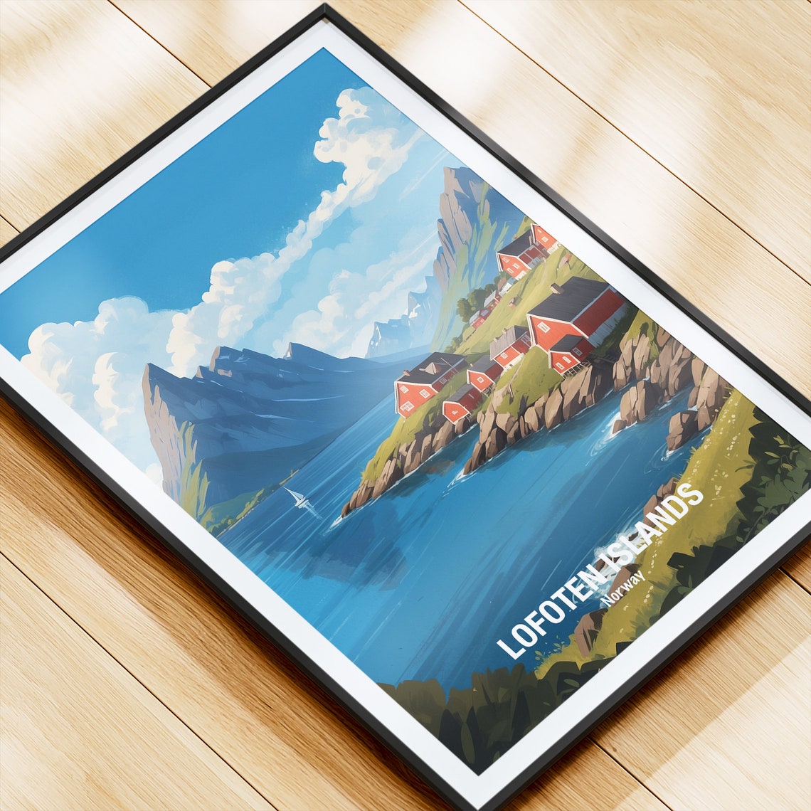 Lofoten Islands Norway Red Cabins Mountain Fjord Village Poster - Image 4