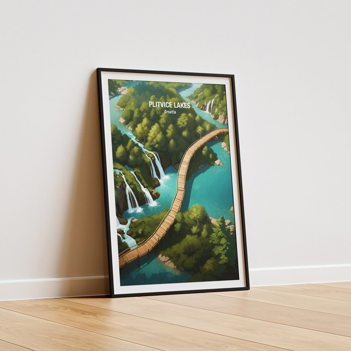 Plitvice Lakes Croatia Boardwalk Waterfalls Aerial View Poster - Image 5