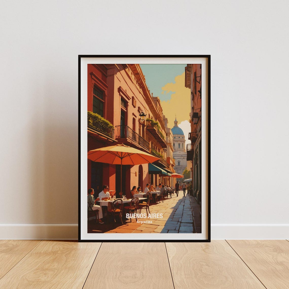 Buenos Aires Argentina Sunny Cafe Street Corner Scene Poster