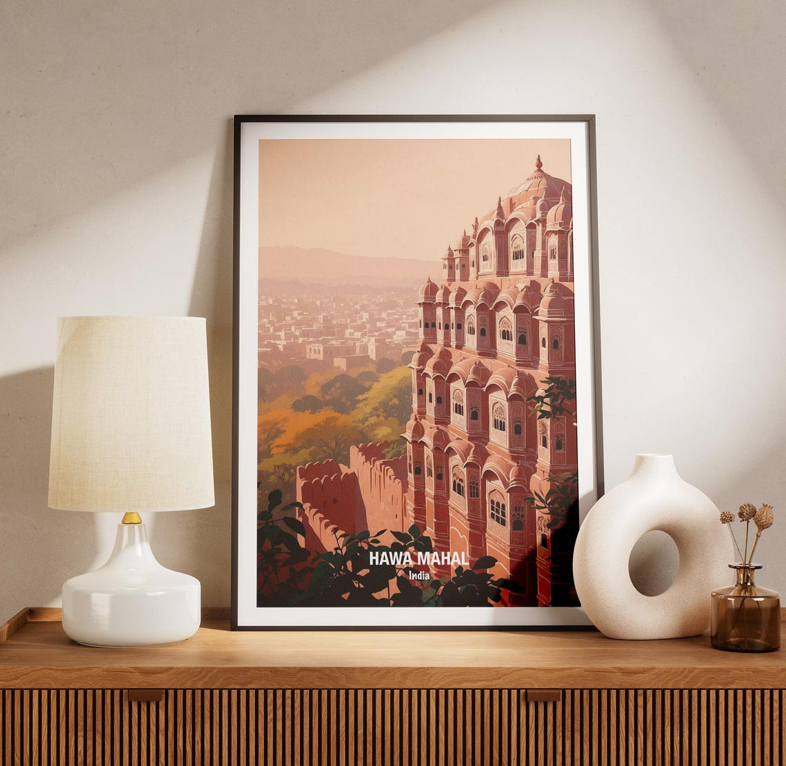 India Jaipur Hawa Mahal Pink Palace Facade Sunset View Poster - Image 3