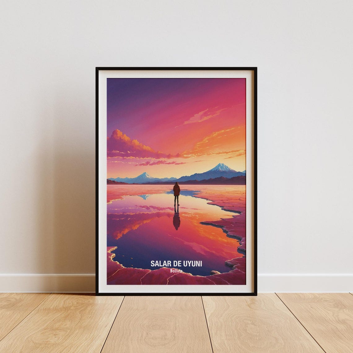 Salar De Uyuni Bolivia Mirrored Sunset Salt Flat Travel Poster