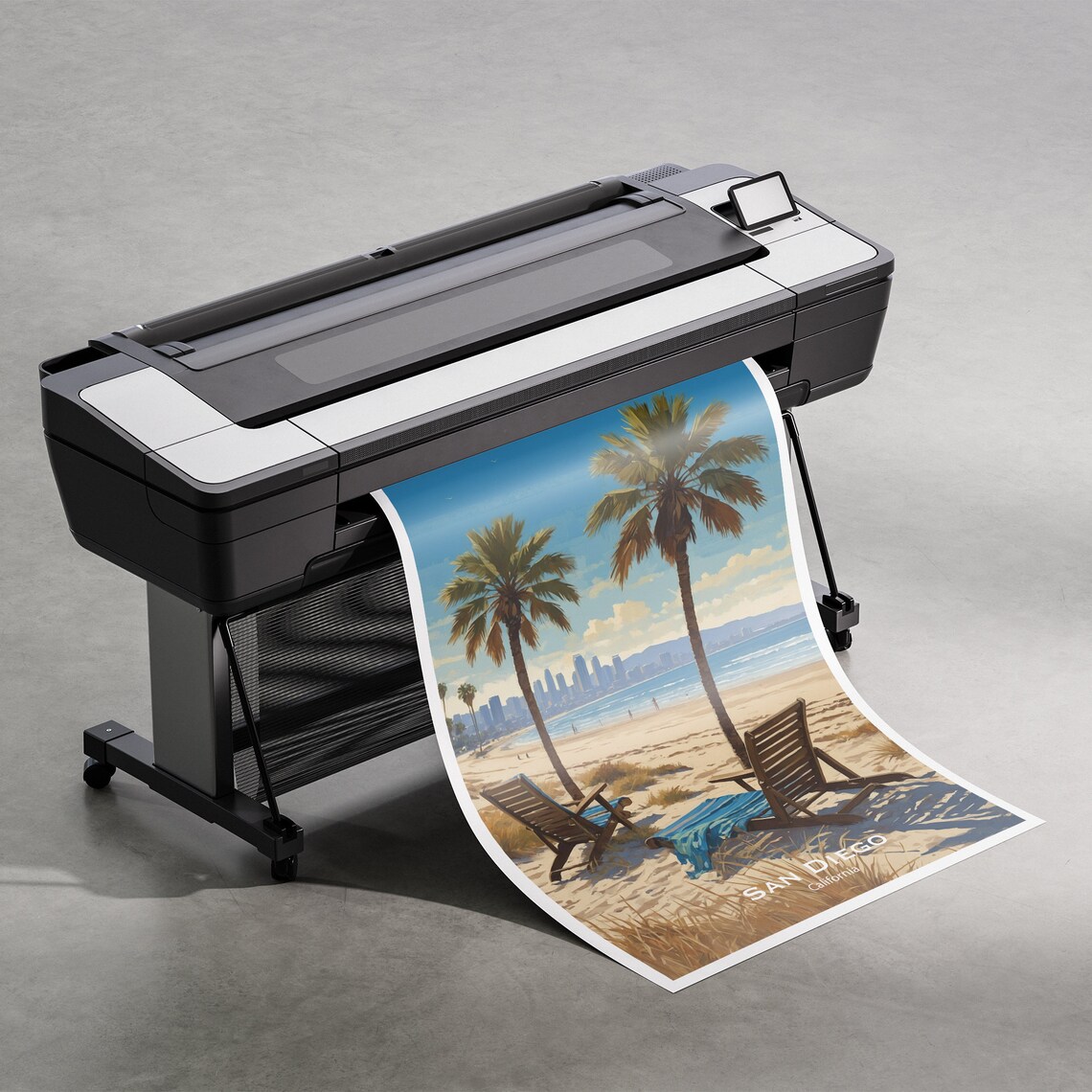 San Diego California Beach Chairs With The City Skyline View Poster - Image 2