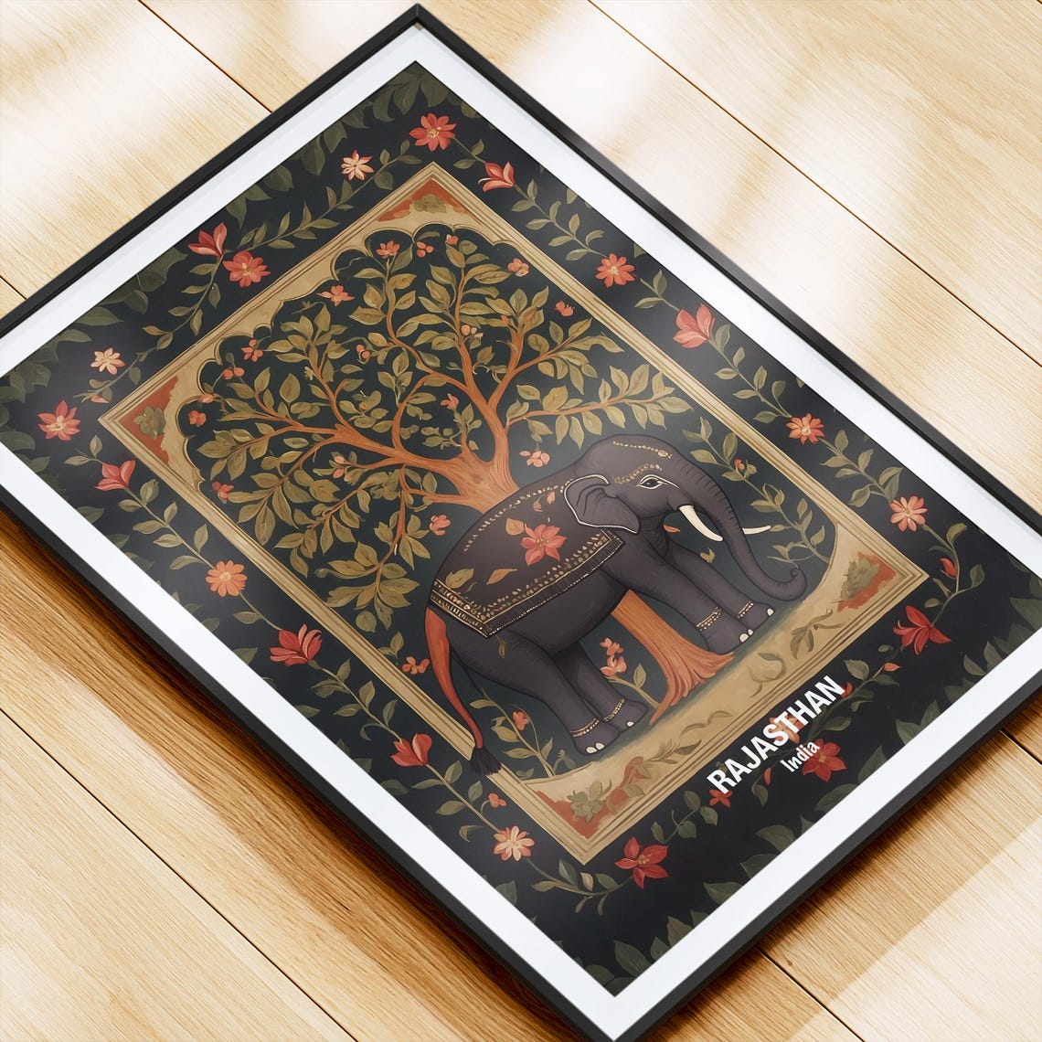 India Rajasthan Royal Elephant Under Tree Traditional Art Poster - Image 4