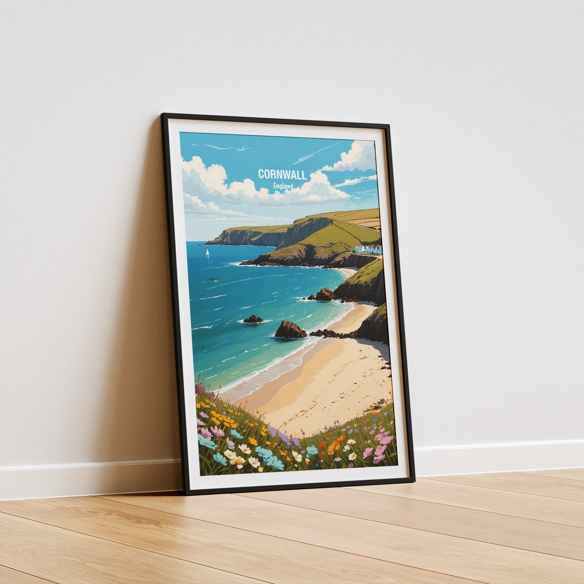 Cornwall Wildflower Cove Beach England Coastal View Travel Poster - Image 5
