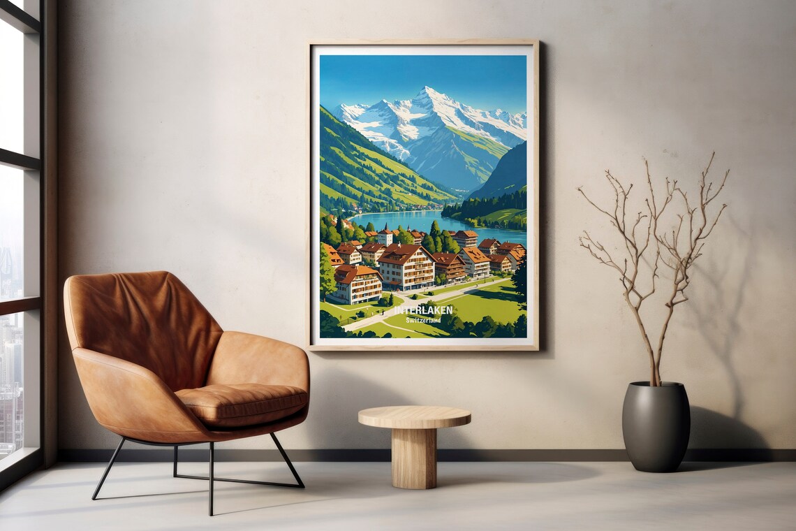 Interlaken Swiss Alps Lakeside Town Switzerland Travel Poster - Image 2