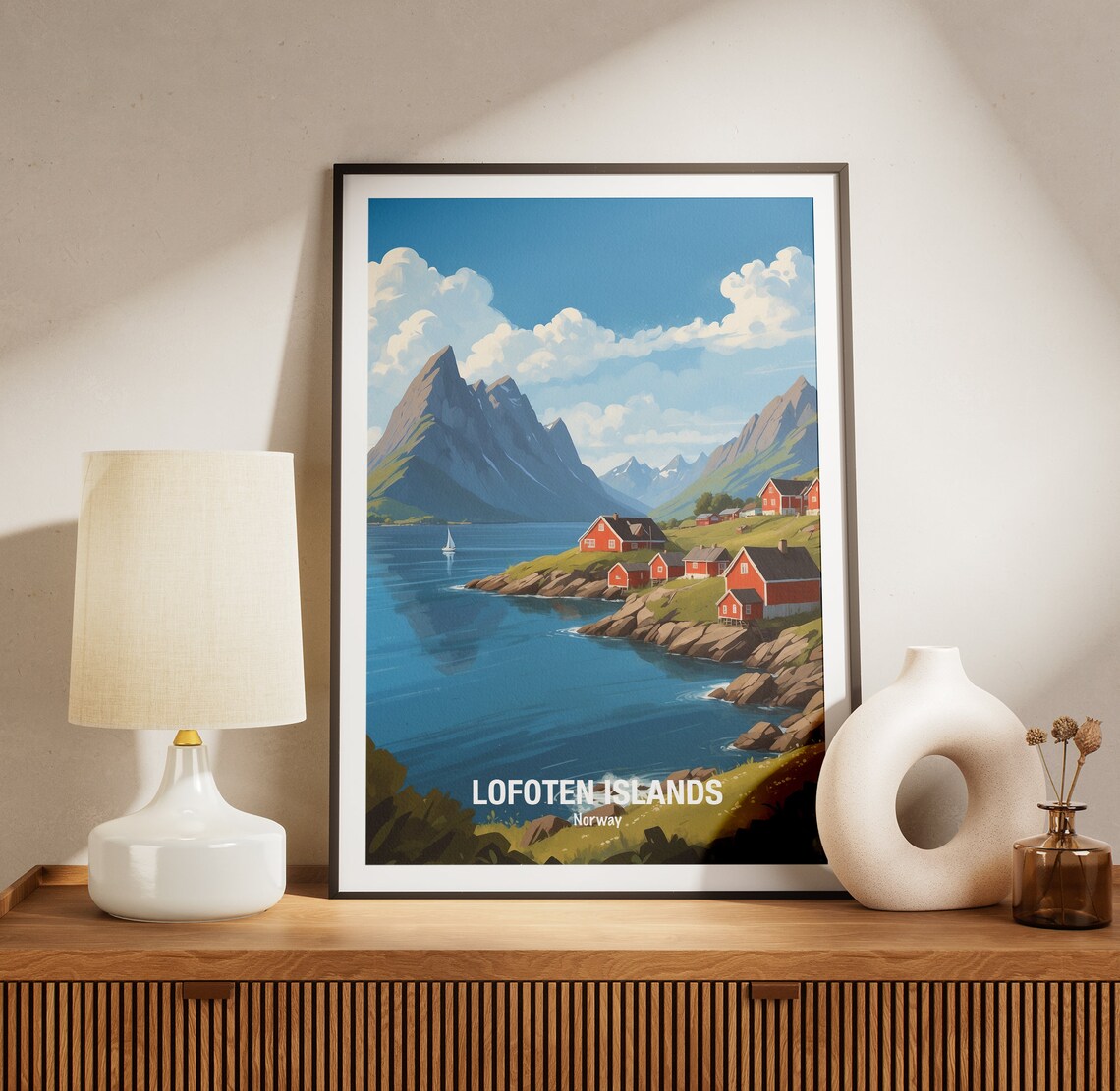 Lofoten Islands Norway Red Cabins Mountain Fjord Village Poster - Image 3