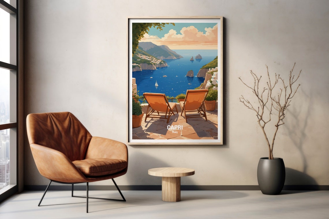 Capri Italy Terrace Overlooking The Faraglioni Rocks Bay Poster - Image 2