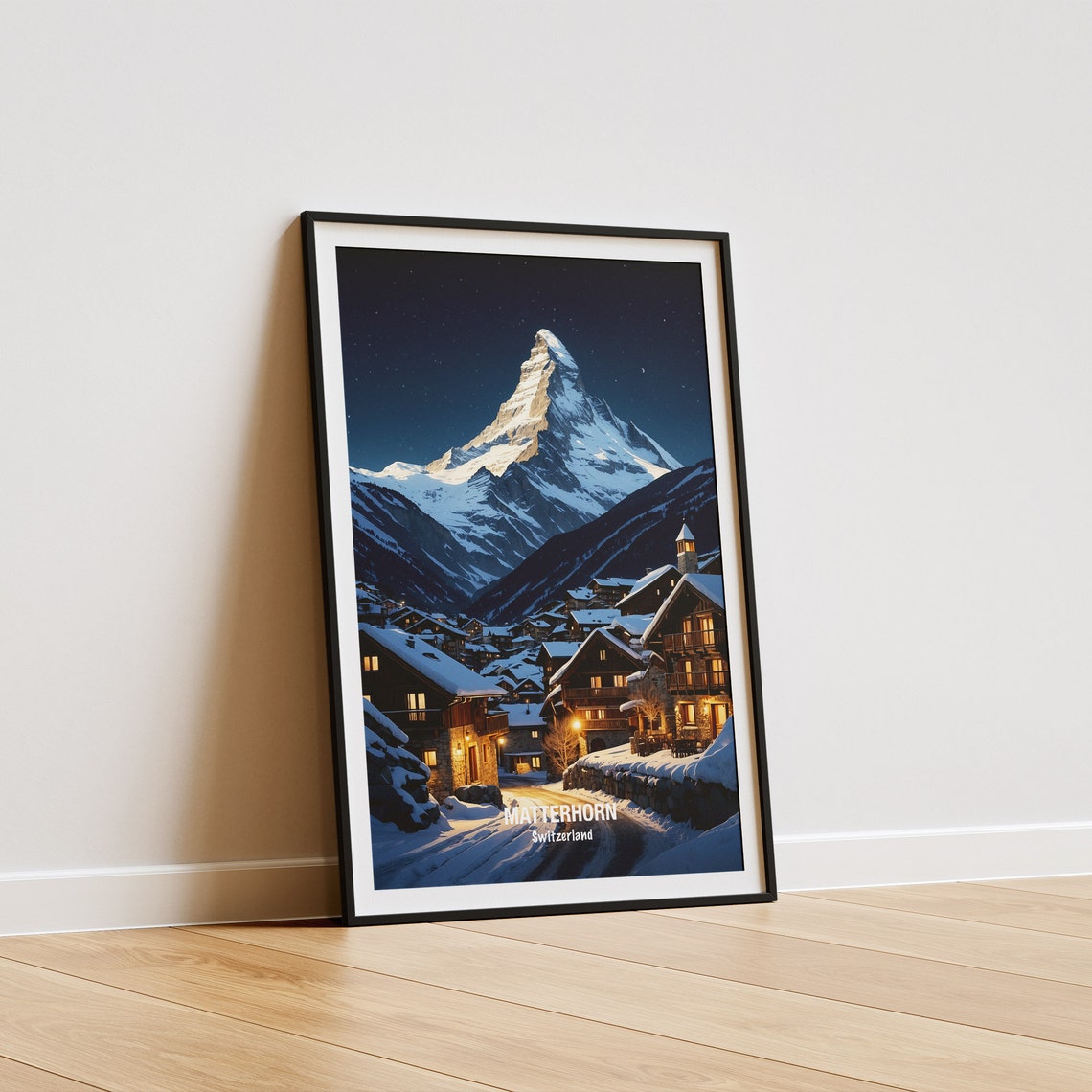 Matterhorn Switzerland Night Village Glowing Starry Peak Poster - Image 5