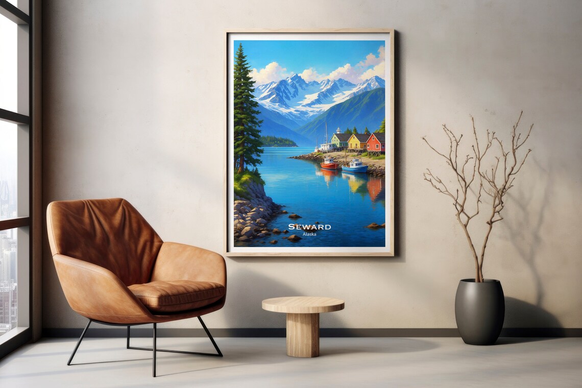 Seward Alaska Harbor Boats Snowy Mountains Sunset Fjord Poster - Image 2