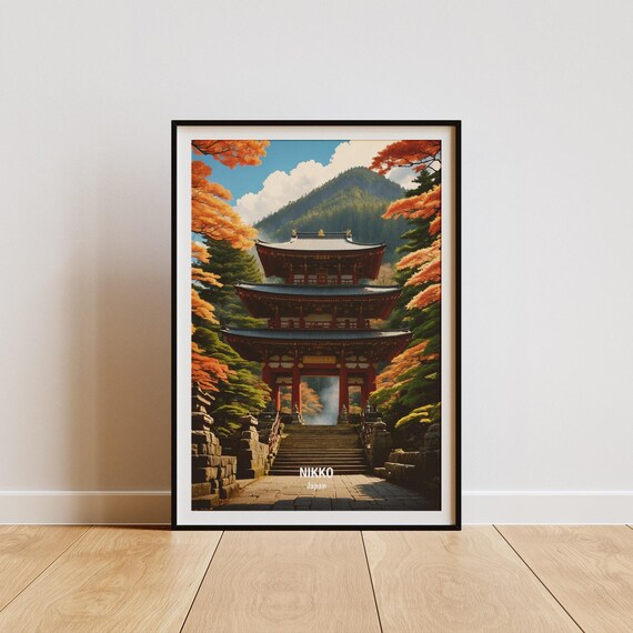 Japan Nikko Temple Gate Autumn Foliage Mountain Shrine Poster