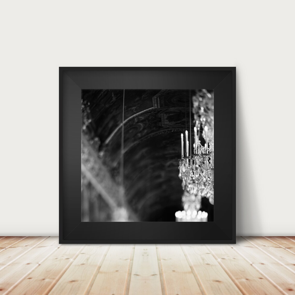 Palace of Versailles Hall of Mirrors Black White Photo Art Poster