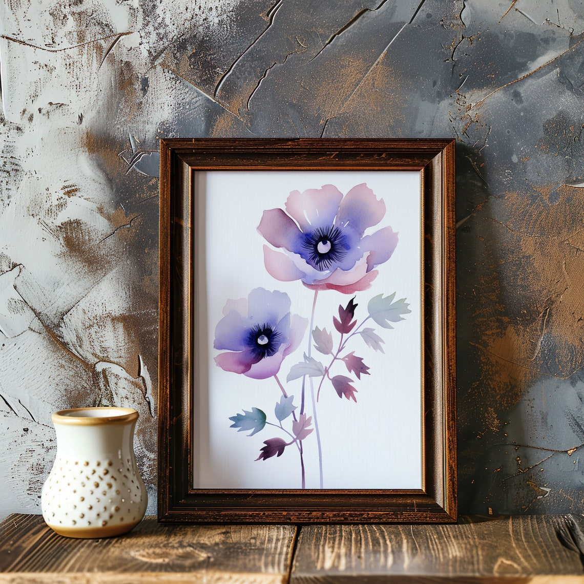 Purple Floral Watercolor Portrait Elegant Blooming Flower Art Poster - Image 4