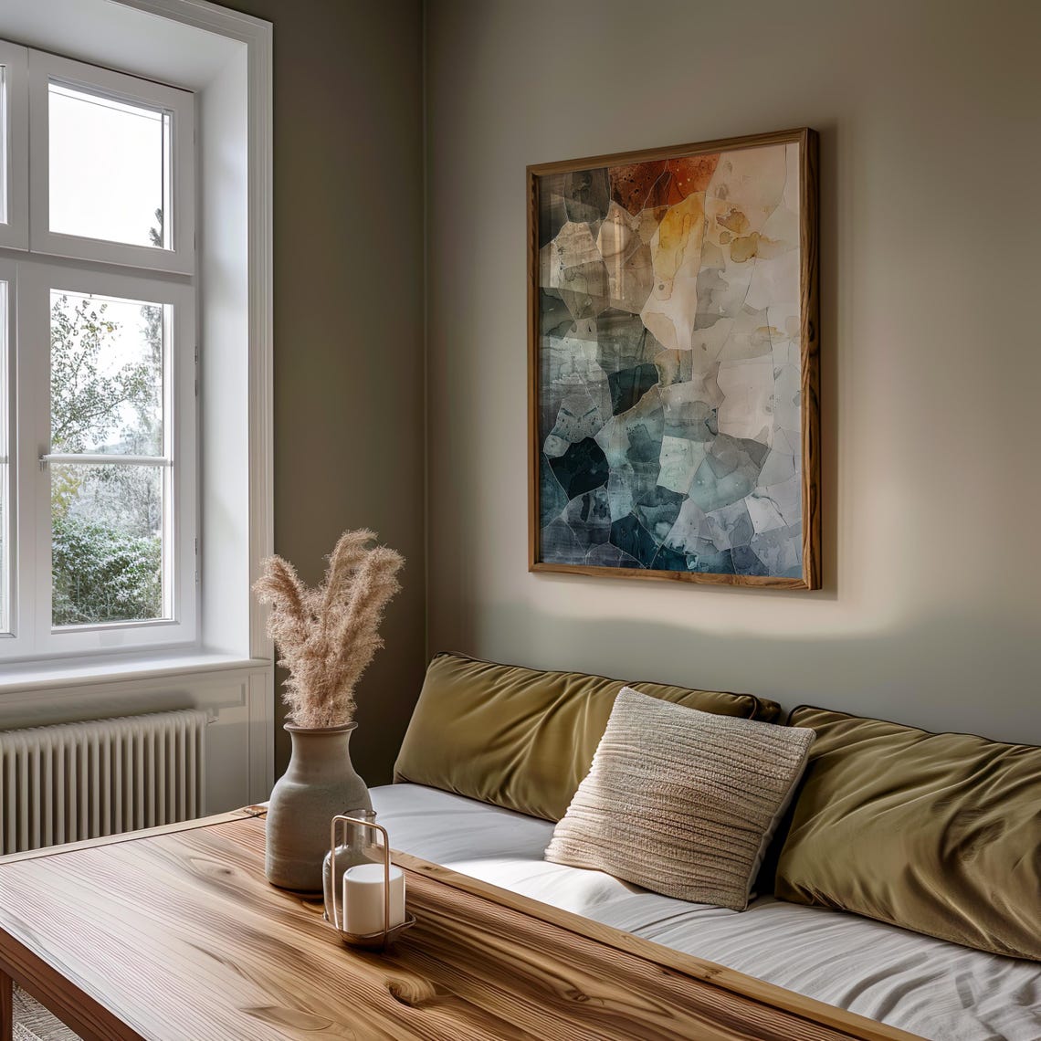 Abstract Stone Mosaic Watercolor Neutral Beige Blue Art Poster - Image 5