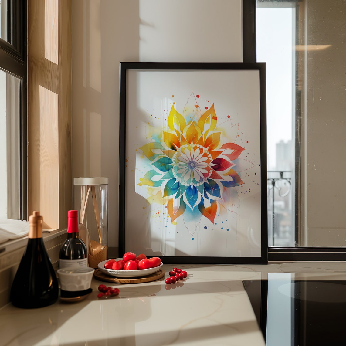 Rainbow Watercolor Mandala Flower Colorful Chakra Yoga Poster - Image 4